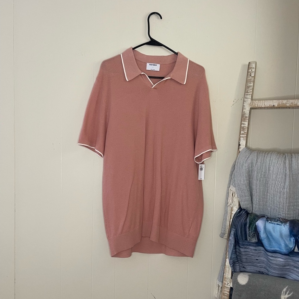 Old Navy Pink Polo Sweater - Size L, New with Tags, Lightweight Cotton